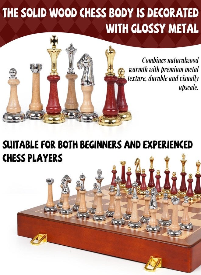 Kvintes Large Wooden Chess Set with Metal & Wooden Chess Pieces, Luxury 17 Inch Chess Board Game with 2 Extra Queens, Premium Classic Strategy Board Game for Adults, Kids, Beginners & Gift Lovers - Image 5